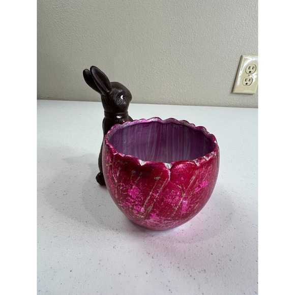 Home Decorative Easter Ceramic Chocolate Bunny Rabbit With‎ Foil Egg Figurine - Picture 4 of 9